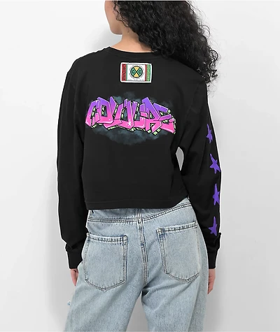 Cross Colours NY Graffiti Black Crop Long Sleeve T-Shirt