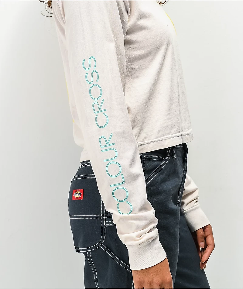 Cross Colours Neon Peace Logo Off-White Crop Long Sleeve T-Shirt
