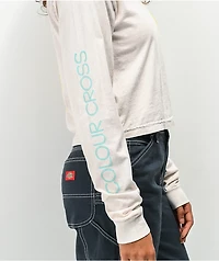 Cross Colours Neon Peace Logo Off-White Crop Long Sleeve T-Shirt