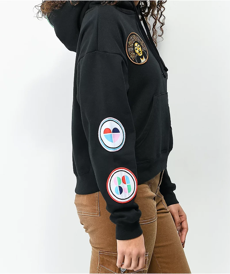 Cross Colours Patches Black Crop Hoodie