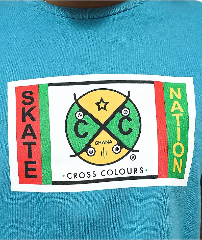 Cross Colours x Skate Nation Ghana Label Teal Crop T-Shirt