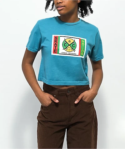 Cross Colours x Skate Nation Ghana Label Teal Crop T-Shirt