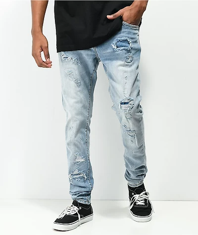 Crysp Atlantic Blue Rip & Repair Denim Skinny Jeans