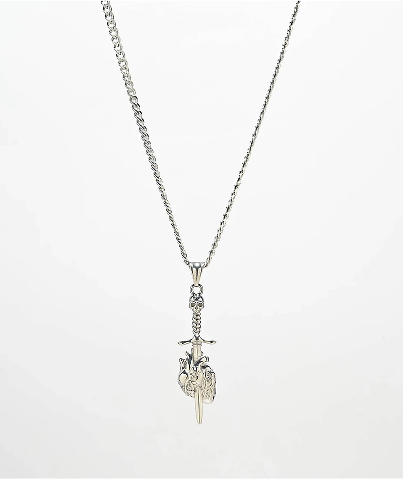 Cyberspace Shop Dagger Heart 18" Silver Chain Necklace