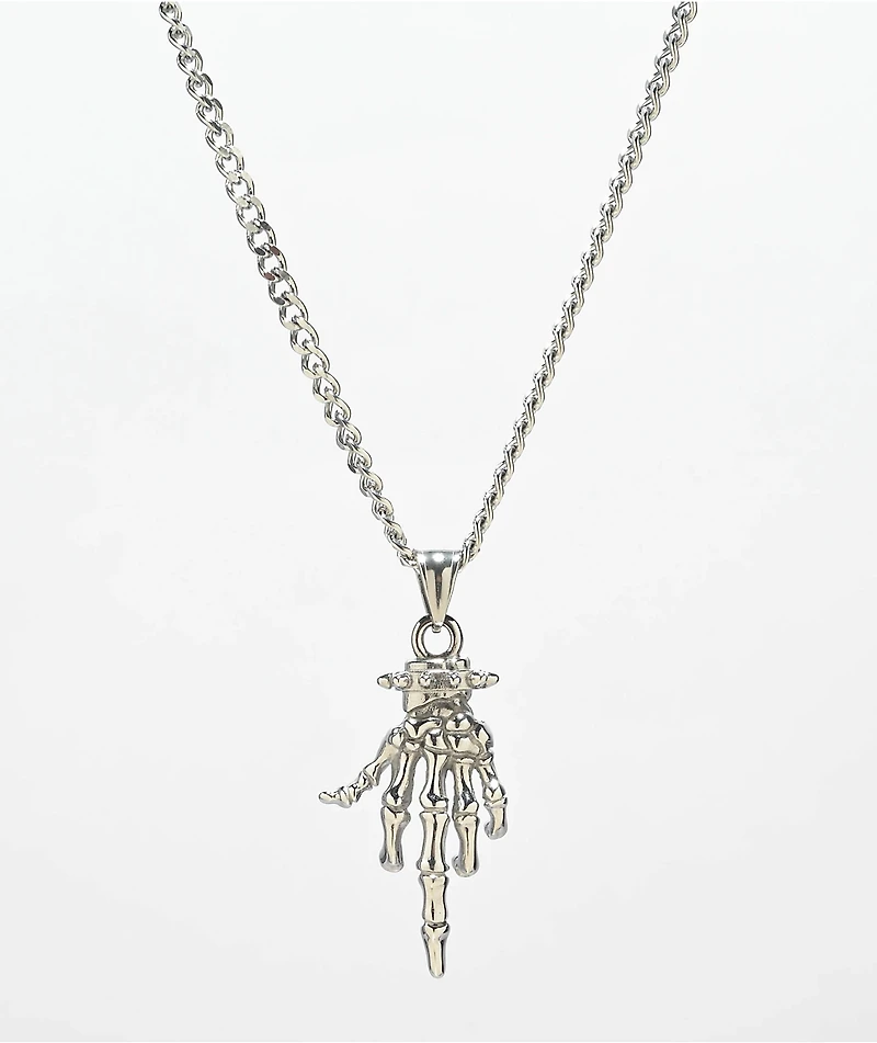 Cyberspace Shop Skeleton Flip Off 18" Silver Chain Necklace