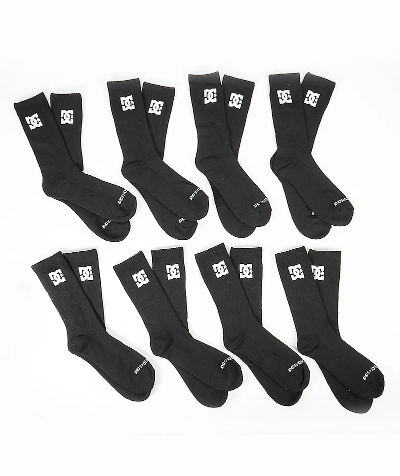 DC 8 Pack Black Crew Socks