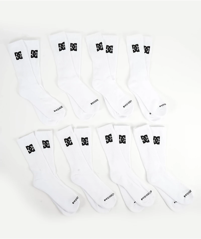 DC 8 Pack White Crew Socks