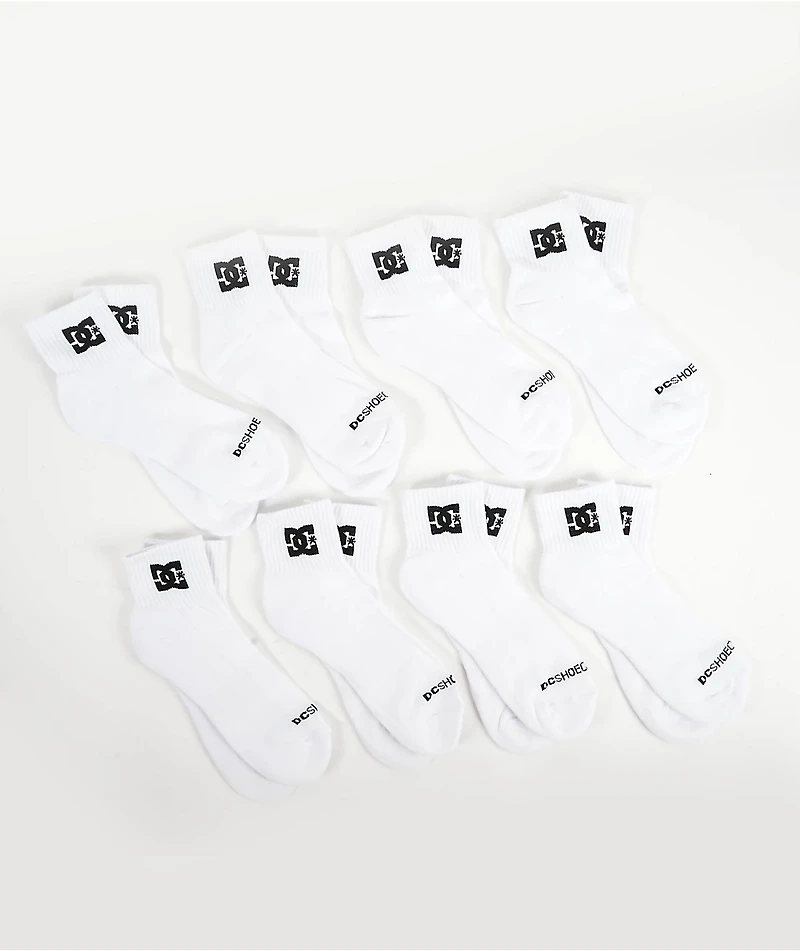 DC 8 Pack White Quarter Crew Socks