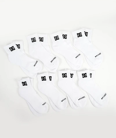 DC 8 Pack White Quarter Crew Socks