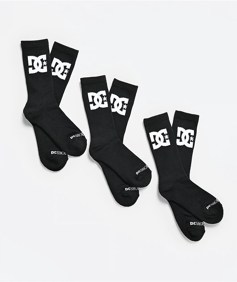 DC Big Star 3 Pack Black Crew Socks