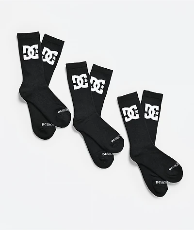 DC Big Star 3 Pack Black Crew Socks