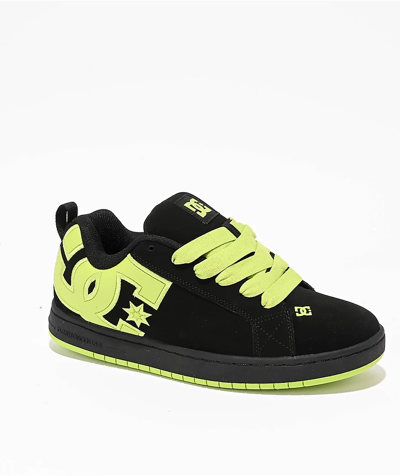 DC Court Graffik Black & Lime Green Skate Shoes