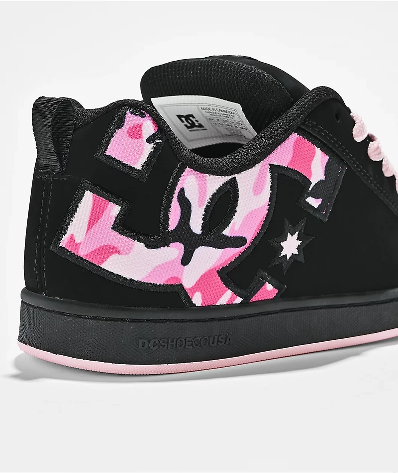 DC Court Graffik Black & Pink Camo Skate Shoes