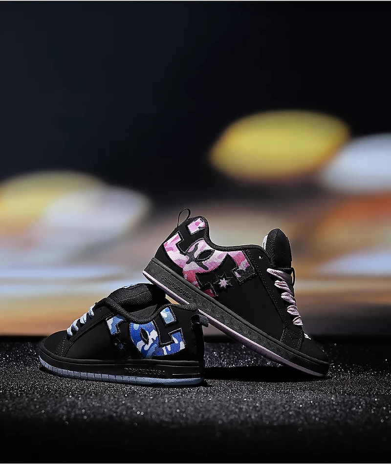 DC Court Graffik Black & Pink Camo Skate Shoes