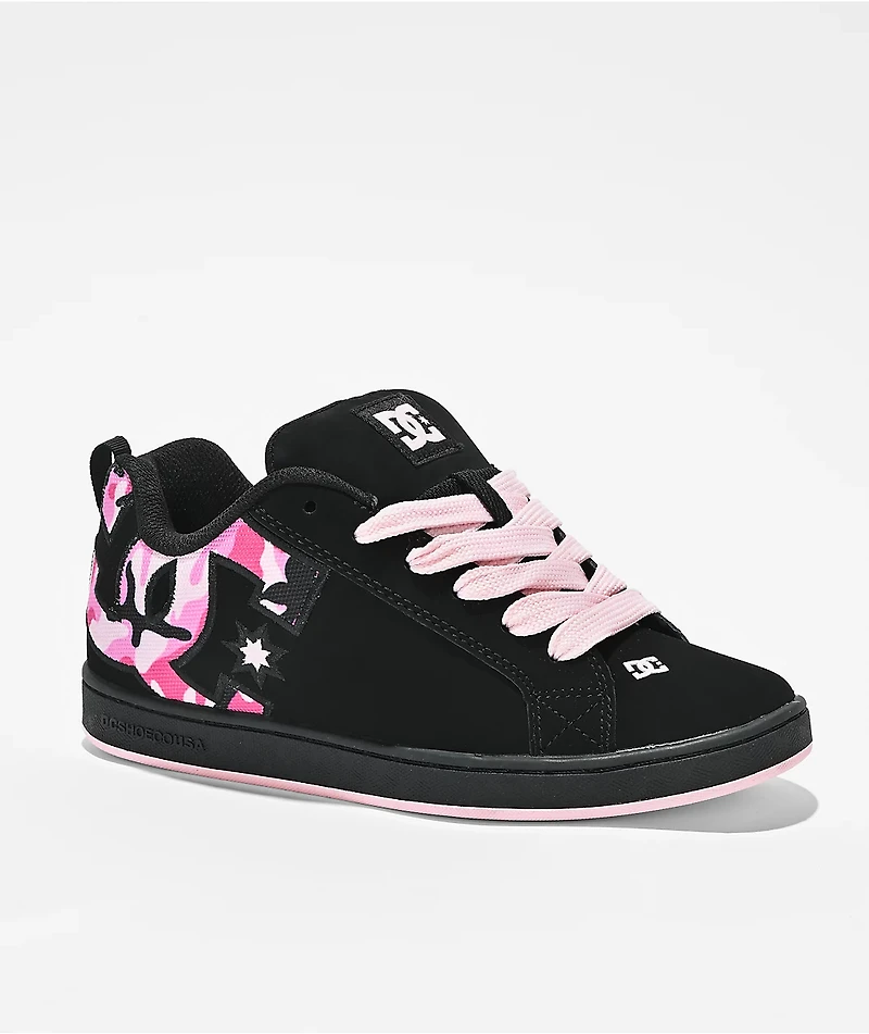 DC Court Graffik Black & Pink Camo Skate Shoes