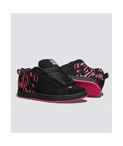 DC Court Graffik Black & Pink Zebra Skate Shoes
