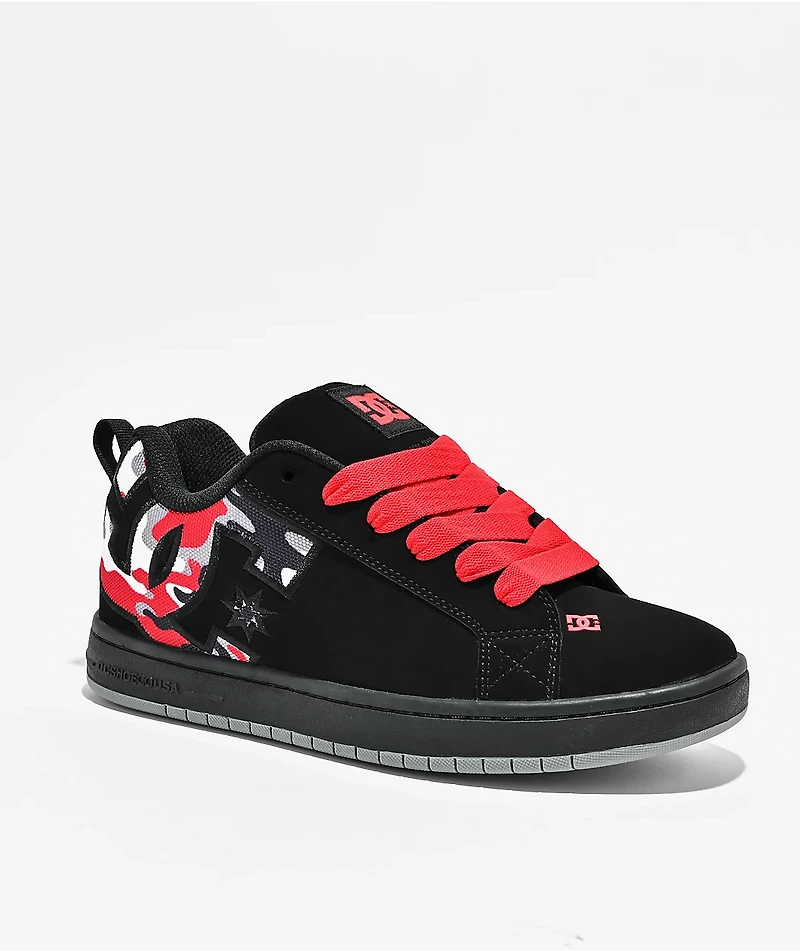 DC Court Graffik Black & Red Camo Skate Shoes