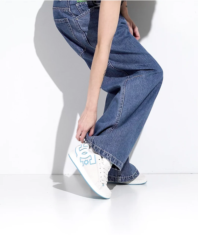 DC Court Graffik Off White & Pastel Blue Skate Shoes