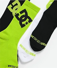 DC Graffik Logo 3 Pack Black, White & Green Crew Socks