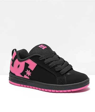 DC Kids Court Graffik Black & Hot Pink Skate Shoes