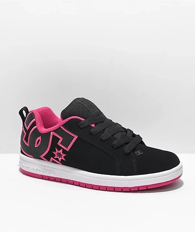 DC Kids Court Graffik Black & Hot Pink Skate Shoes