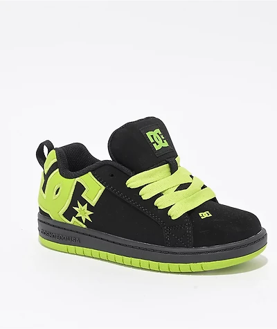 DC Kids Court Graffik Black & Lime Green Skate Shoes