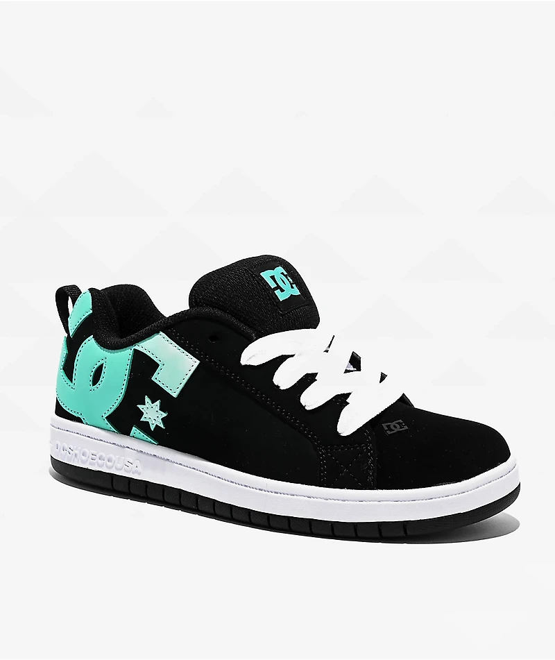 DC Kids Court Graffik Black & Teal Skate Shoes