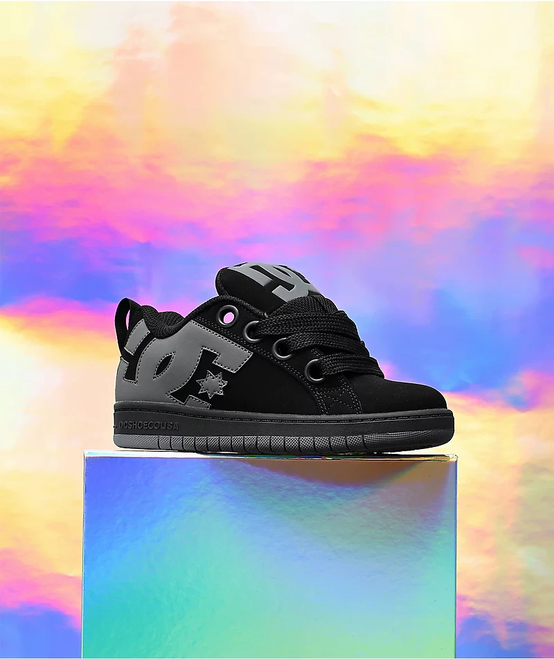 DC Kids Court Graffik Puff Black & Grey Skate Shoes