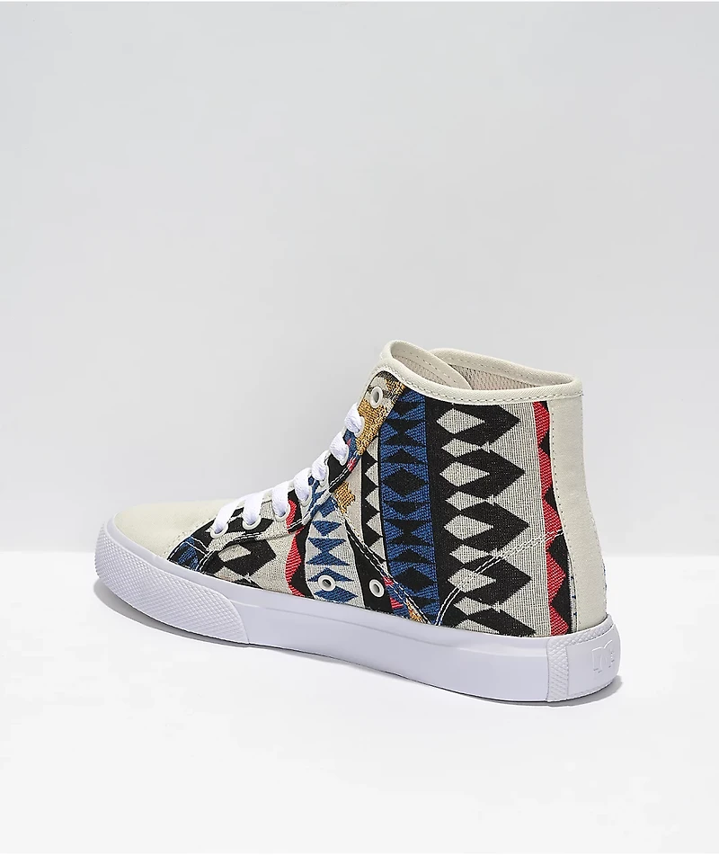 DC Manual Hi TX SE Geometric White Skate Shoes