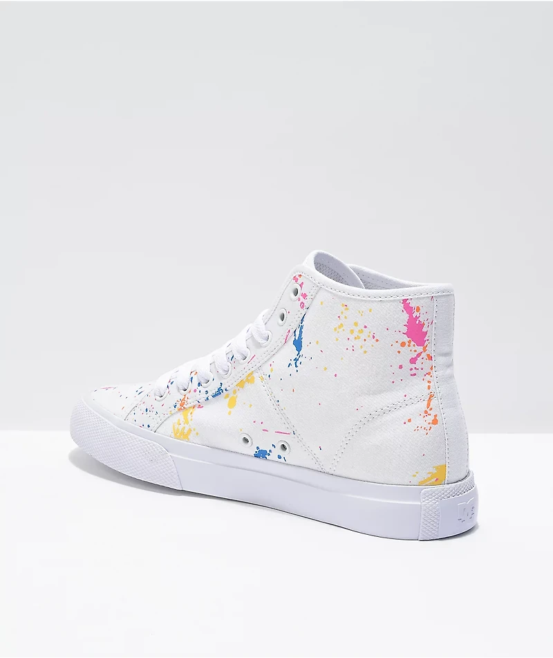 DC Manual Hi TX SE White & Paint Splatter Skate Shoes