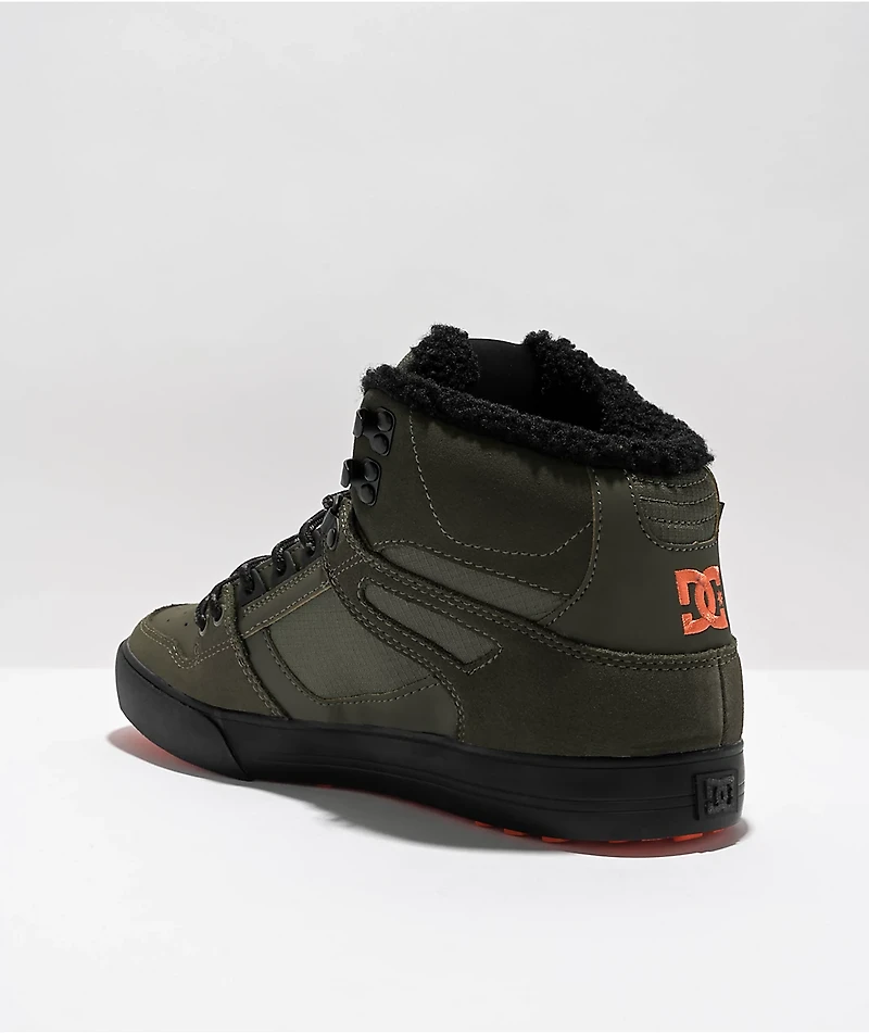 DC Pure Hi Olive & Orange Winter Shoes