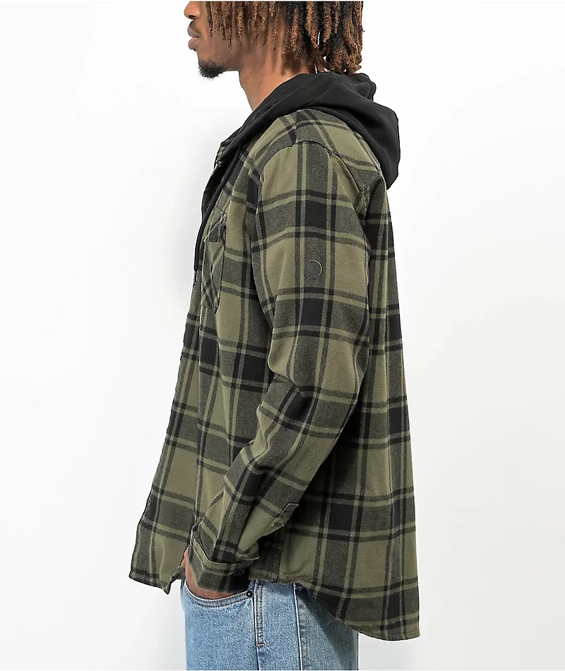 DC Ruckus Green & Black Hooded Flannel Shirt
