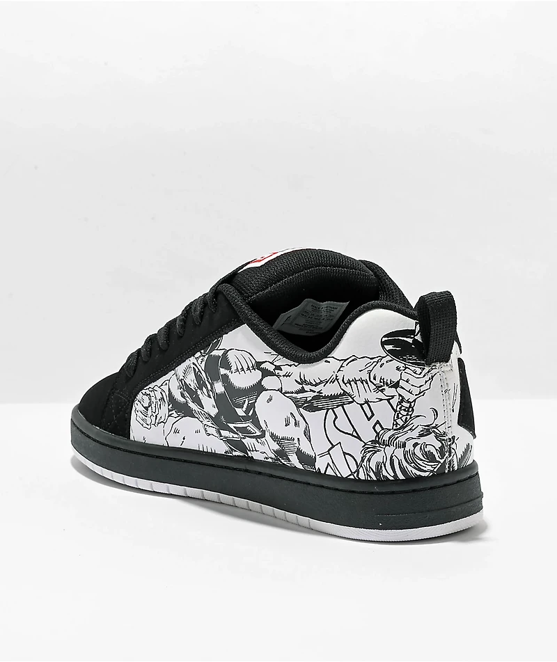 DC x Deadpool Court Graffik Black, White & Red Skate Shoes