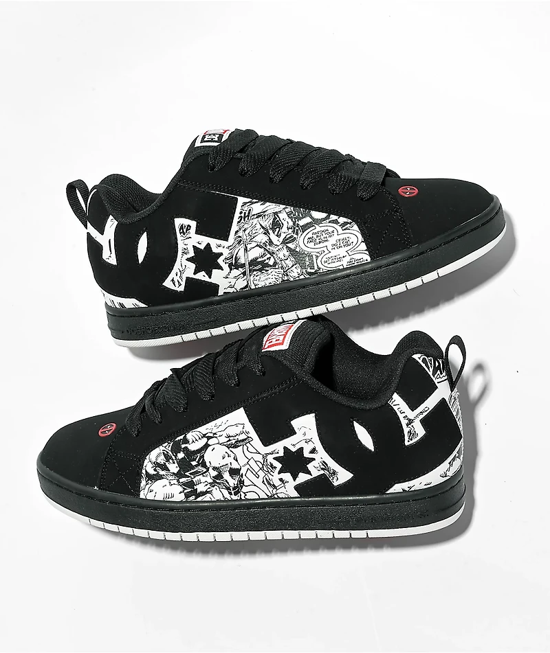 DC x Deadpool Court Graffik Black, White & Red Skate Shoes