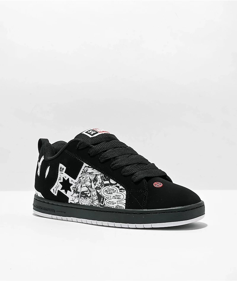 DC x Deadpool Court Graffik Black, White & Red Skate Shoes