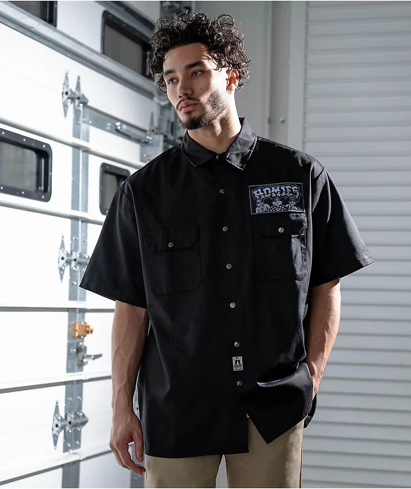 DGA Homies 8ball Trio Black Button Up Short Sleeve Shirt