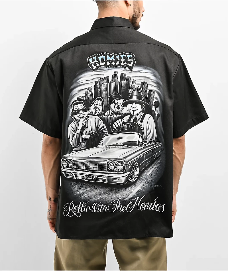 DGA Homies Rolling With The Black Button Up Short Sleeve Shirt