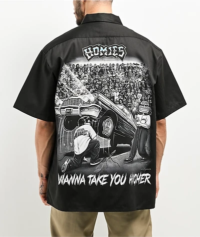 DGA Homies Wanna Take You Higher Black Button Up Short Sleeve Shirt