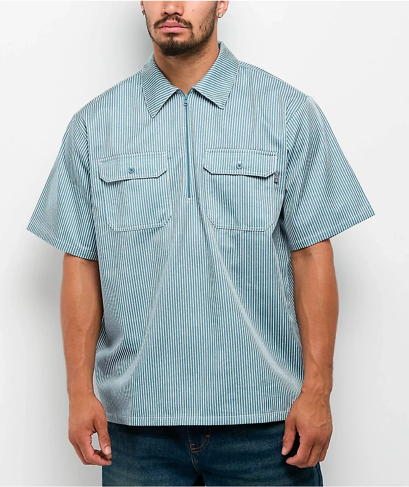 DGK Accord Blue & White Pinstripe Quarter Zip Work Shirt