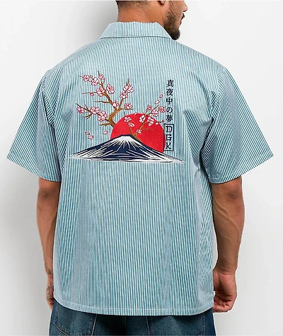 DGK Accord Blue & White Pinstripe Quarter Zip Work Shirt