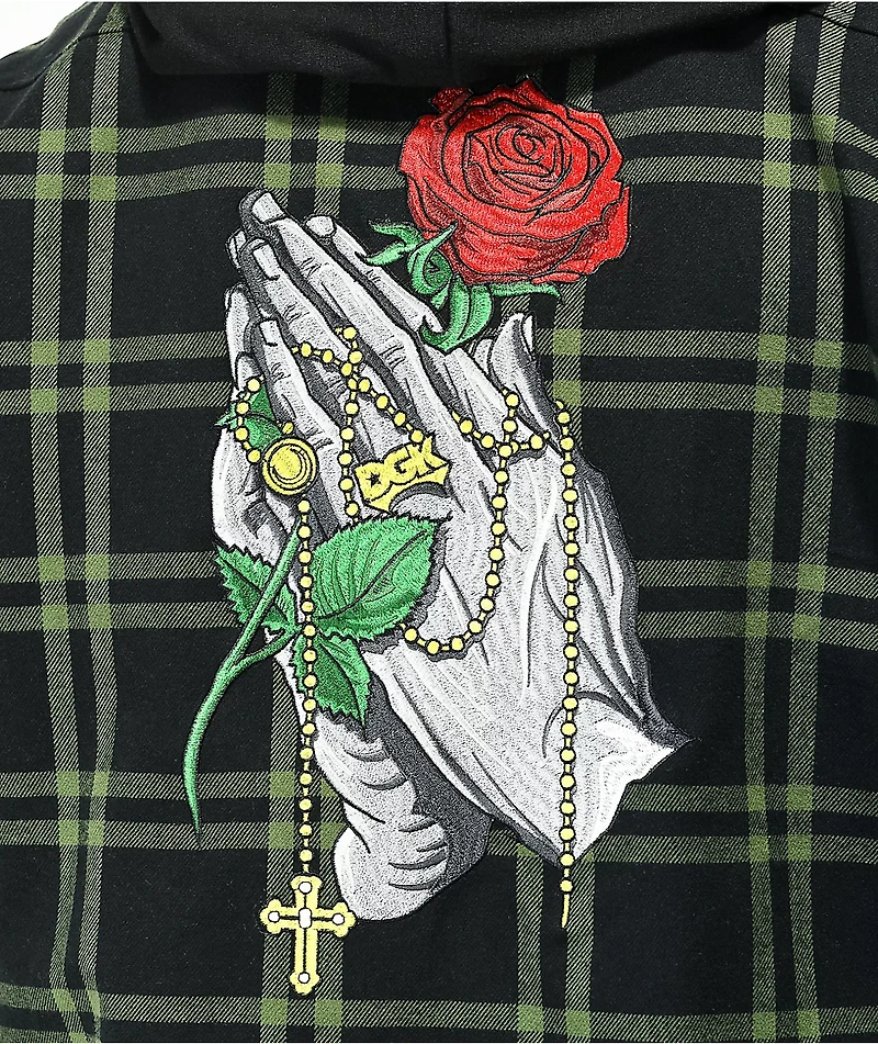 DGK Immortal Green & Black Hooded Zip Flannel Shirt