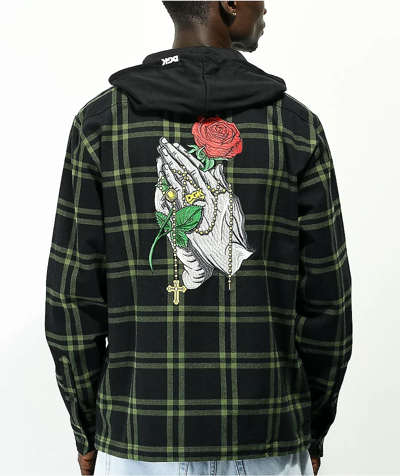 DGK Immortal Green & Black Hooded Zip Flannel Shirt