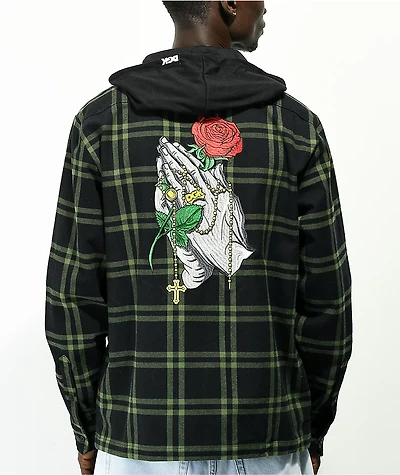 DGK Immortal Green & Black Hooded Zip Flannel Shirt