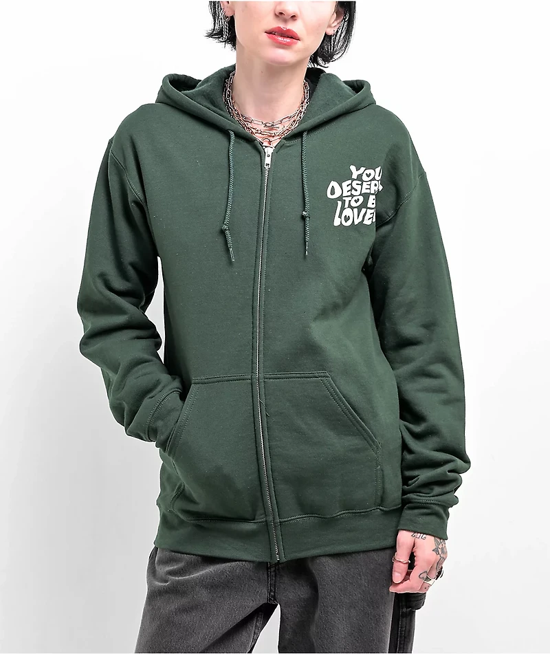 DREAM You Deserve To Be Loved Green Zip Hoodie