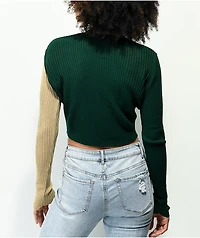 Daisy Street 90s Green & Beige Crop Cardigan Sweater
