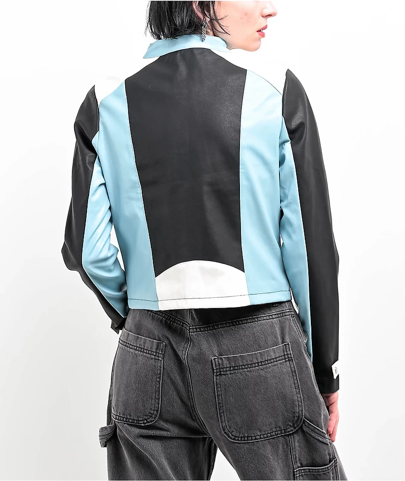 Daisy Street Blue & Black Color Block Moto Jacket