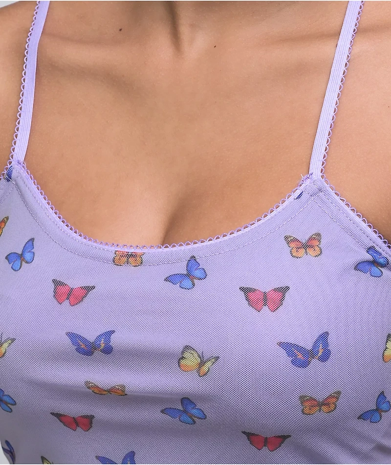 Daisy Street Callie Butterfly Lavender Mesh Crop Tank Top