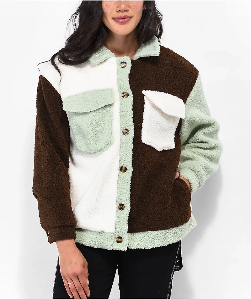 Daisy Street Colorblock Borg Jacket