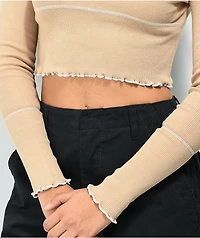 Daisy Street Exposed Hem Khaki Crop Long Sleeve Shirt