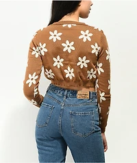 Daisy Street Flower Tan Crop Cardigan Sweater